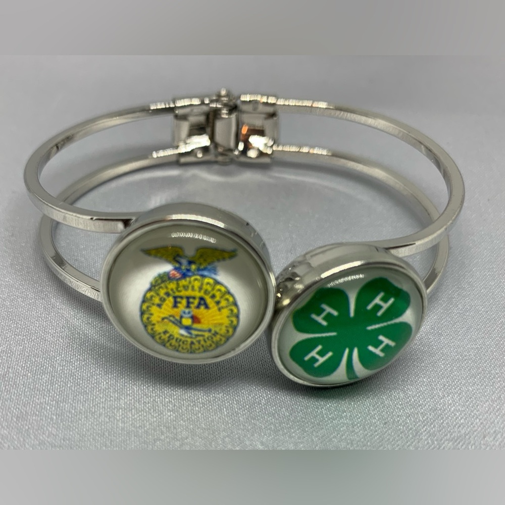 FFA & 4H DOUBLE Charm Snap Button Hinged Bracelet